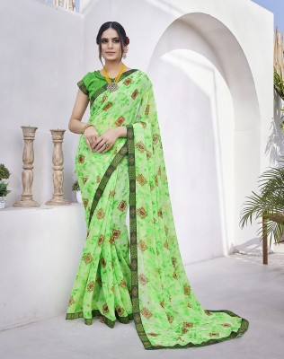 Divastri Printed Bollywood Georgette, Lace Saree(Green)