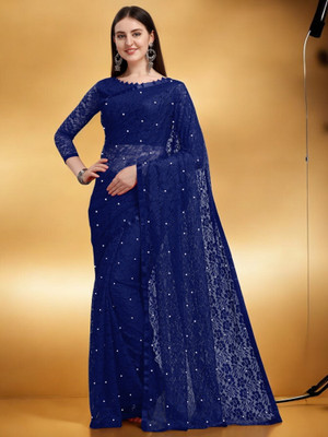 Nexxafashions Self Design Bollywood Net Saree(Blue)