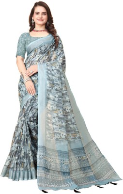 TORNITTO FASHION HUB Printed Banarasi Cotton Linen Saree(Multicolor)