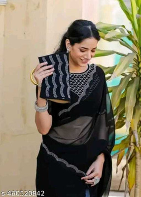 Sayal Creation Self Design Bollywood Georgette Saree(Black)