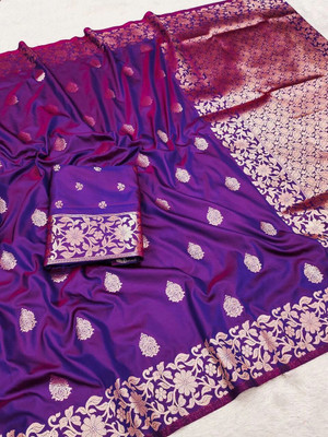 KALKEE FASHION Woven Banarasi Jacquard, Pure Silk Saree(Purple)
