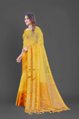 Aarunika AF Printed Bollywood Organza Saree(Yellow)