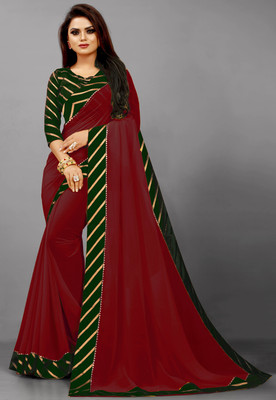 Rashiklal & Co. Solid/Plain Bollywood Georgette Saree(Maroon)