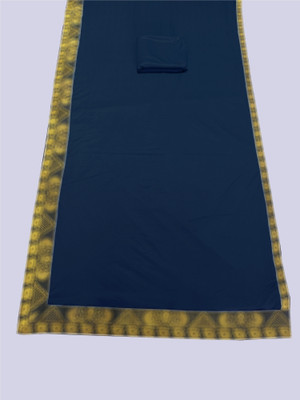 Chhavi Fashion Solid/Plain Banarasi Lycra Blend, Chiffon Saree(Dark Blue)