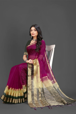 Aarunika SST Woven Bollywood Organza Saree(Magenta, Gold)