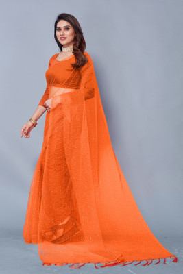 BHAGWATI ART Dyed Bollywood Net Saree(Orange)