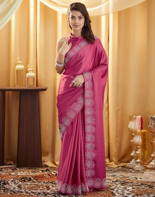 Samah Embellished, Dyed Bollywood Satin Saree(Pink)