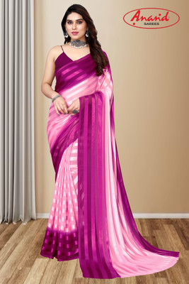 Anand Sarees Striped Bollywood Satin Saree(Purple, Pink)