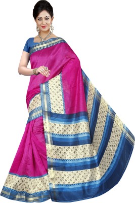 Winza Designer Printed, Solid/Plain Daily Wear Silk Blend, Cotton Silk Saree(Pink)