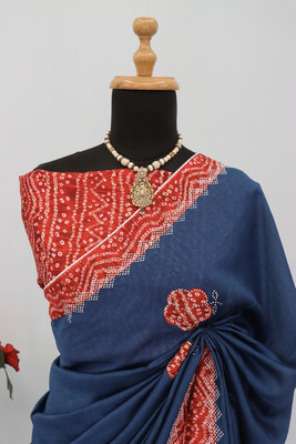 ZOYAL ENTERPRISE Printed Bollywood Silk Blend Saree(Dark Blue)