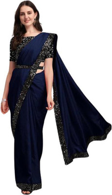 dwarkesh creation Self Design Bollywood Georgette Saree(Blue)