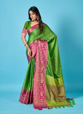 worvox Embellished, Self Design Bollywood Cotton Silk Saree(Green)