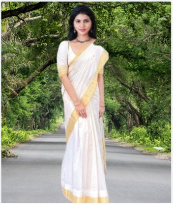 ANTIK Self Design Bollywood Cotton Silk Saree(White)