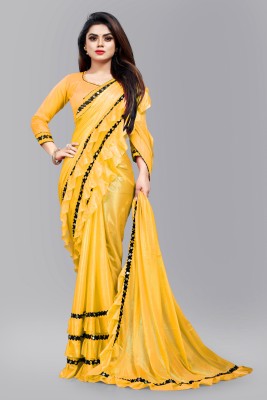aaru creation Embellished Bollywood Lycra Blend Saree(Yellow)