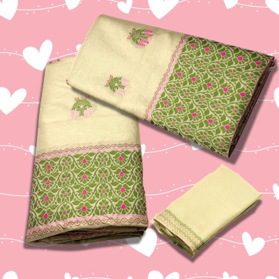 KHATI AXOMIYA Woven Mekhela Chador Polyester, Silk Blend Saree(Pack of 2, Beige)