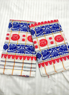 SareeGlow Temple Border Mekhela Chador Cotton Silk Saree(White)