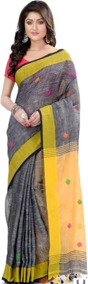 BRYNBRIT Printed Handloom Pure Cotton Saree(Grey)