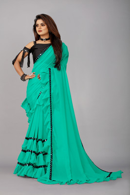 Maruti Creation Self Design, Solid/Plain, Digital Print, Dyed Bollywood Georgette, Chiffon Saree(Light Green)