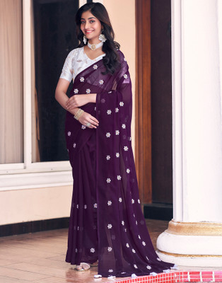 Samah Floral Print Bollywood Chiffon, Georgette Saree(Purple)