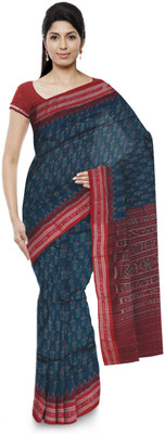 handloom paridhaan Printed, Striped Daily Wear Pure Cotton Saree(Blue)