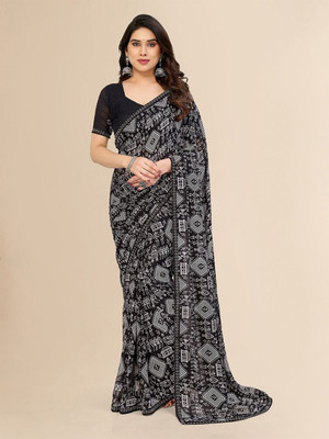 Moda Rapido Printed Bollywood Georgette Saree(Black)