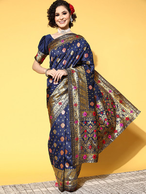 Divastri Printed Bollywood Crepe Saree(Dark Blue)