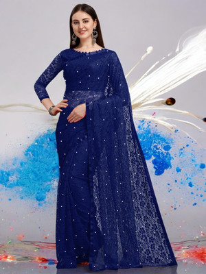 Nexafashion Self Design Bollywood Net Saree(Blue)