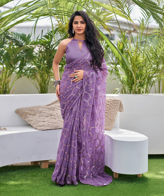 Divastri Dyed, Embellished Bollywood Georgette Saree(Purple)