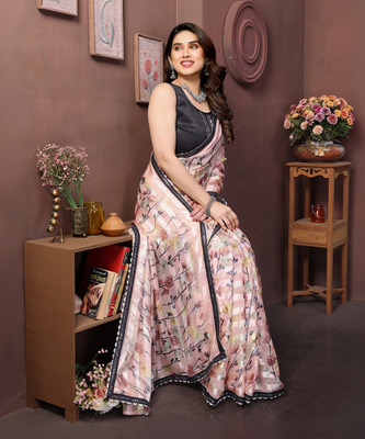 YASHIKA Printed Bollywood Georgette, Lace Saree(Brown)