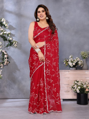 Shrinathji creation Embroidered Bollywood Jimmy choo Saree(Red)