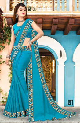 RichEraa Self Design Bollywood Lycra Blend, Chiffon Saree(Light Blue)