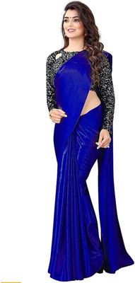 HouseOfCommon Solid/Plain Bollywood Satin Saree(Blue)