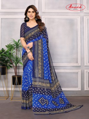 Anand Sarees Ombre, Paisley, Printed Bandhani Georgette Saree(Light Blue, Dark Blue)