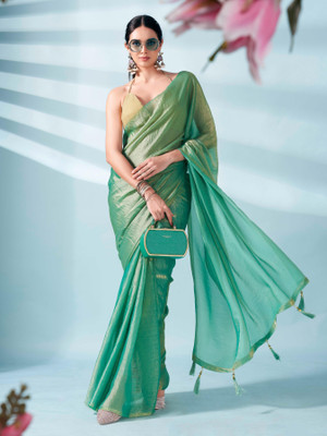 Tikhi Imli Solid/Plain Bollywood Chiffon Saree(Green)