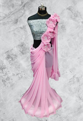 LD CREATION Self Design Bollywood Georgette Saree(Pink)