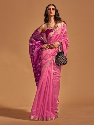 Sareemall Woven Banarasi Silk Blend Saree(Pink)