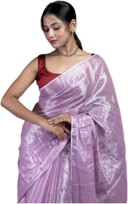 Pramanick saree center Solid/Plain Handloom Handloom Tissue Saree(Pink)