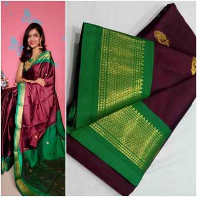 Fab Silk Woven Paithani Cotton Silk Saree(Green, Maroon)