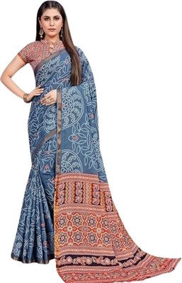 VCREATION Digital Print Bollywood Cotton Linen Saree(Multicolor)
