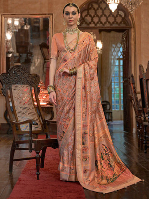 ANOUK Printed Banarasi Silk Blend Saree(Orange)