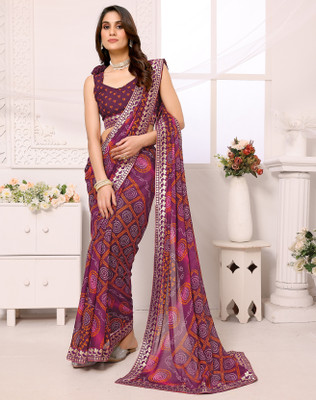 YASHIKA Printed Bollywood Georgette, Lace Saree(Multicolor)