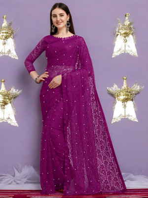 Nexafashion Self Design Bollywood Net Saree(Purple)