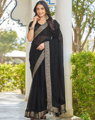 SIRIL Solid/Plain, Embellished Bollywood Georgette Saree(Black)