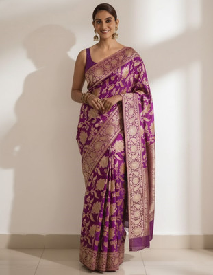 CKDESIGNER Printed Banarasi Jacquard Saree(Purple)