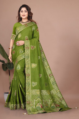 SuratSareeMall Woven, Self Design Banarasi Viscose Rayon Saree(Green)