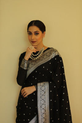Banarasee Printed Banarasi Polyester Saree(Black)