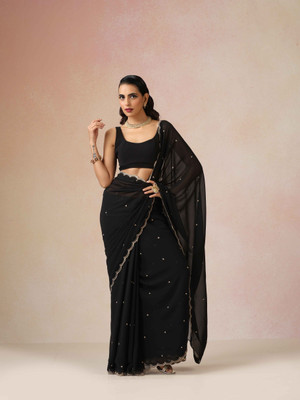 TrueBrowns Embroidered Daily Wear Georgette Saree(Black)
