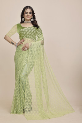 Manthan Creation Floral Print Bollywood Art Silk Saree(Light Green)