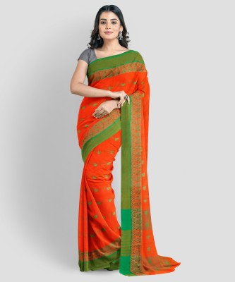 Reba saree center Printed Bollywood Pure Cotton Saree(Orange, Green)