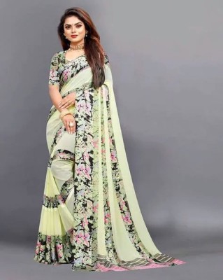 Wamsi Floral Print Bollywood Georgette Saree(Black)